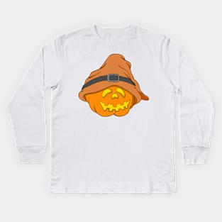 Slouchy Hat Halloween Pumpkin Orange Version Kids Long Sleeve T-Shirt